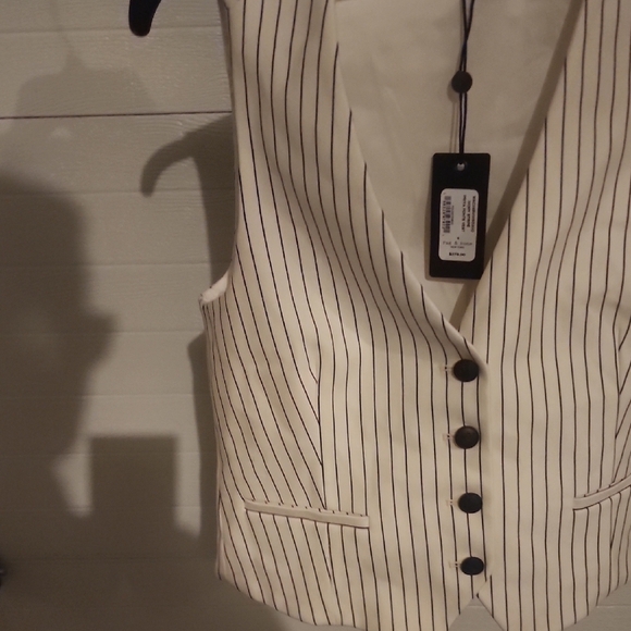 Rag & Bone White Pinstripe Priya Ponte Buttoned Vest Top Size 8 - Picture 7 of 8